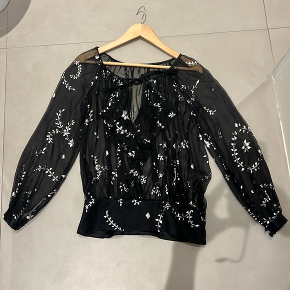 Alice Temperly black and silver lame 💯 silk shirt size 6 - Picture 1 of 5